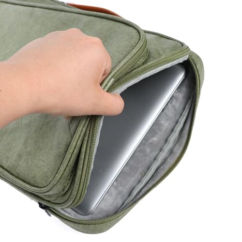Laptop Briefcase with Front Pocket, Brown Handle, Professional Business Bag - color: Green