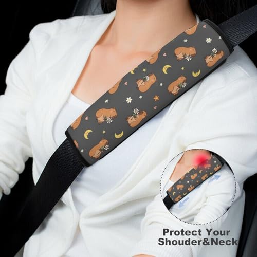 2PCS Capybara Moon Floral Black Car Seat Belt Pad Universal Soft and Comfortable Harness Pads Strap for Kids, Car Seats Pushchair Strollers High Chair Pushchair - color: Pattern 25