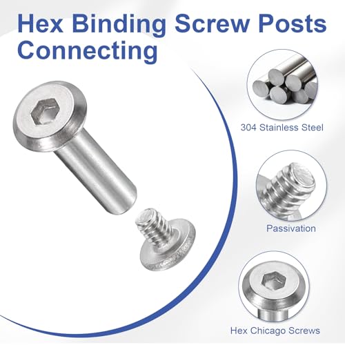 PATIKIL M8x8mm Hex Chicago Screws 10x45mm, 5Pcs 304 Stainless Steel Metric Hex Drive Socket Cap Binding Post Screw Posts for Scrapbook Leather Belt Album Furniture Repair, Silver - size: M8x8mm, 10x45mm