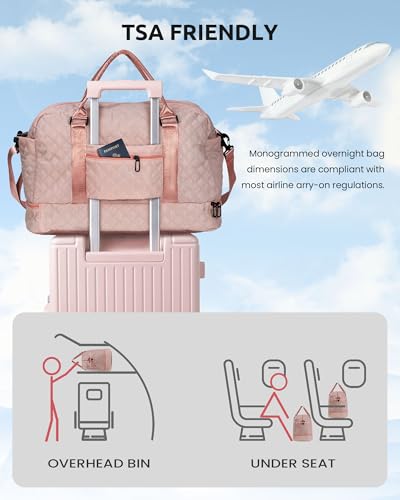 Initial Duffle Bag-Personalized Weekender Bags Letter Travel Bags | Overnight Bag with Makeup & Shoe Compartments, Granddaughter & Friend Gifts Tween Girls Trendy Stuff Travel Essentials - color: Pink, style: S