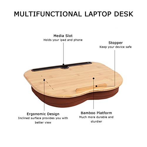 SUMISKY Lap Desk for 14" Laptops-Bamboo Laptop Desk with Cushion & Phone Holder, Portable Laptop Stand with Tray, 15x11 Inches with Bag - size: S(15"x11") with Bag