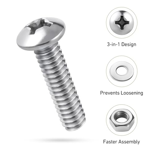 #8-32 x 1-1/4" Pan Head Machine Screws Nut Bolt Washer Assortment Kit,(60 Sets) 304 Stainless Steel 18-8 Phillips Drive Full Thread Assorted - size: #8-32 x 1-1/4"