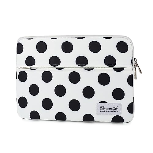 Canvaslife Waterproof Laptop Sleeve 14 Inch Laptop Case Bag with Front Pocket, Black Dot Pattern - color: New Black Dot, size: 14 inch / 14.0 inch