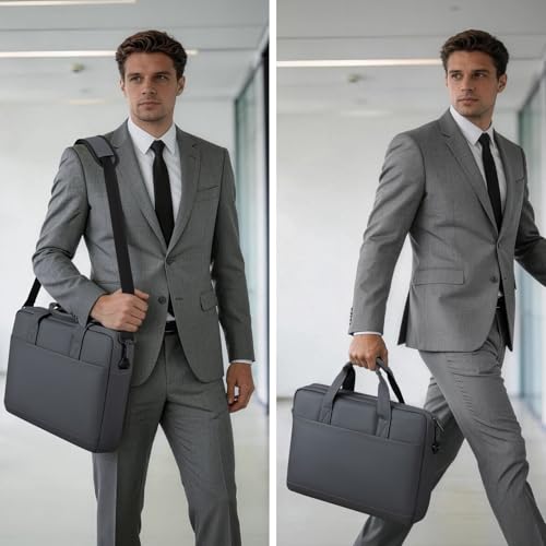 15.6 16 inch Laptop Carrying Shoulder Bag Waterproof Briefcase Compatible with MacBook Acer ASUS HP Surface Dell Chromebook, Gray - color: Gray, size: 15.6"-16"
