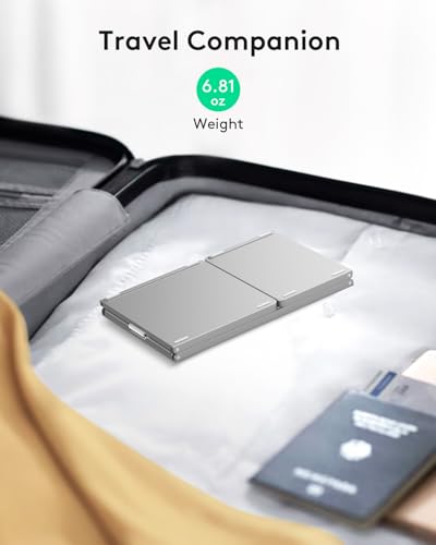 Samsers Foldable Bluetooth Keyboard with Touchpad, Slim Compact, Silver | Multi-touch Trackpad, Full Size, Phone Holder, USB-C Charging, 3 Device, for Android Windows iOS Mac OS, Mobile Productivity - color: Frost Silver, size: 3-Device