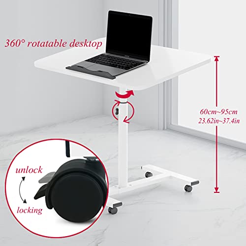 Overbed Table Adjustable Overbed Table Portable 360° Tilting Laptop Computer Sofa Table,Over Chair Tables for Disabled with Wheels,Adjustable 90Cm Desk,White - color: White