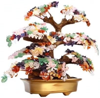 Feng Shui Money Tree Large Pine Tree Style Crystal Quartz Lucky Tree Gem Tree for Office Home Feng Shui Decoration for Wealth/Fortune and Luck (Multicolored)