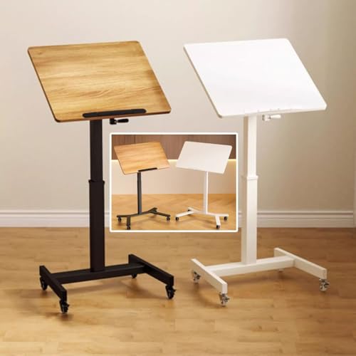 Height Adjustment Standing Desk, School Stand Up Desk with Wheels, Office Flippable Moved Laptop Table, Anti-Fall Fence Design Side Table(Black) - color: Black