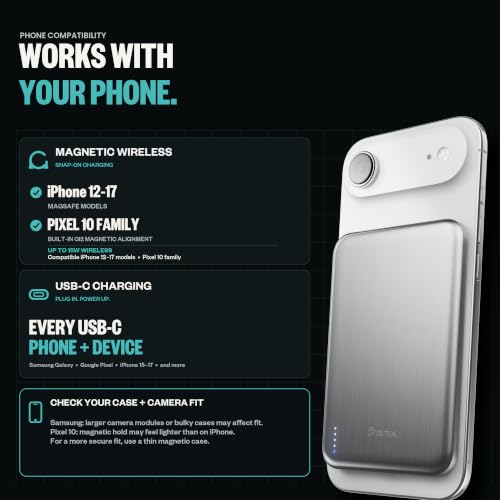 BMX Air Semi-Solid Power Bank, 5000mAh Qi2 (Silver) | World's thinnest semi-solid 5000mAh at 6.8mm; semi-solid-state safety; MagSafe-compatible 15W Qi2; 20W USB-C; titanium shell - color: Silver