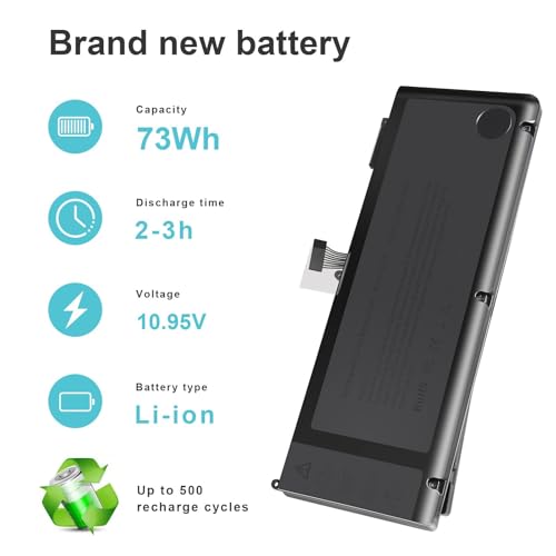 A1321 A1286 (Only for Mid 2009 Mid 2010 Version) Laptop Battery for MacBook Pro 15 Inch Battery A1321 A1286 MC371LL/A MC372LL/A MB985 MB986 MC118 020-6380-A 020-6766-B 661-5211 661-5476 661-5844 73Wh - size: A132111.18 × 5.59 × 0.67 in