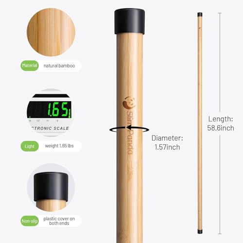 5FT Yoga Stick - Natural Bamboo Stretching Stick with Non-Slip Caps - 1.57" Thick Exercise Balance Pole for Posture Correction & Physical Therapy