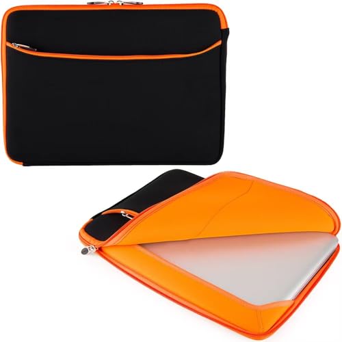 Neoprene 13.3 inch Laptop Sleeves, Slim Computer Bag for 13 in Notebooks, Tablets, Protective Cover for Men and Women - color: Black / Orange