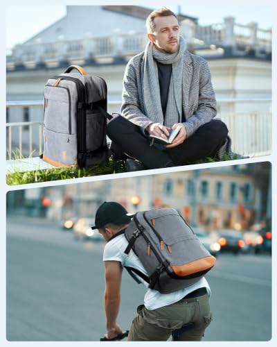 BAGSMART 37L Expandable Travel Backpack Compression Carry On Daypack | Weekender Bag Fits 17" Laptop. Water Resistant Luggage with Packing Cubes and Shoe Pouch. - color: Khaki White