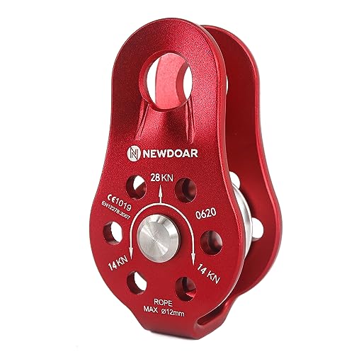 NewDoar Fixed Plate Micro Pulley,28KN CE Certified General Purpose Small Aluminum Rope Pulleys for Climbing/Aloft Work/Rappelling/Rescue Etc - color: One Unit (28KN Pulley Red)