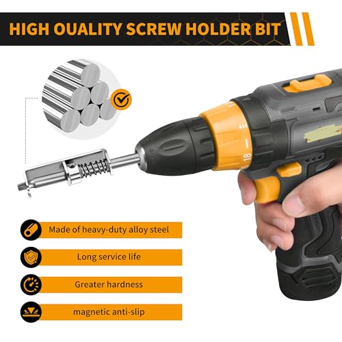Spring Loaded Screw Holder Bit, 4 PCS Anti-drop Screwdriver Bit Holder | Screwdriver with Screw Holder for Grip Screws in Overhead or One Handed Positions, Electricians, DIY Repair(Phillips+Square)