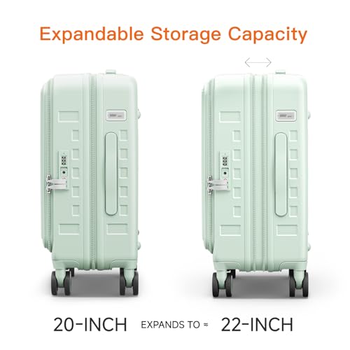 Expandable Lightweight PC Hard Shell Suitcase, 20-inch Carry On Luggage with TSA Lock, 360 Silent Spinner Wheels, Top Opening & Cup Holder - Ideal for Business Travel Suitcase (Mint Green) - color: Mint Green, size: Carry-on 20-Inch
