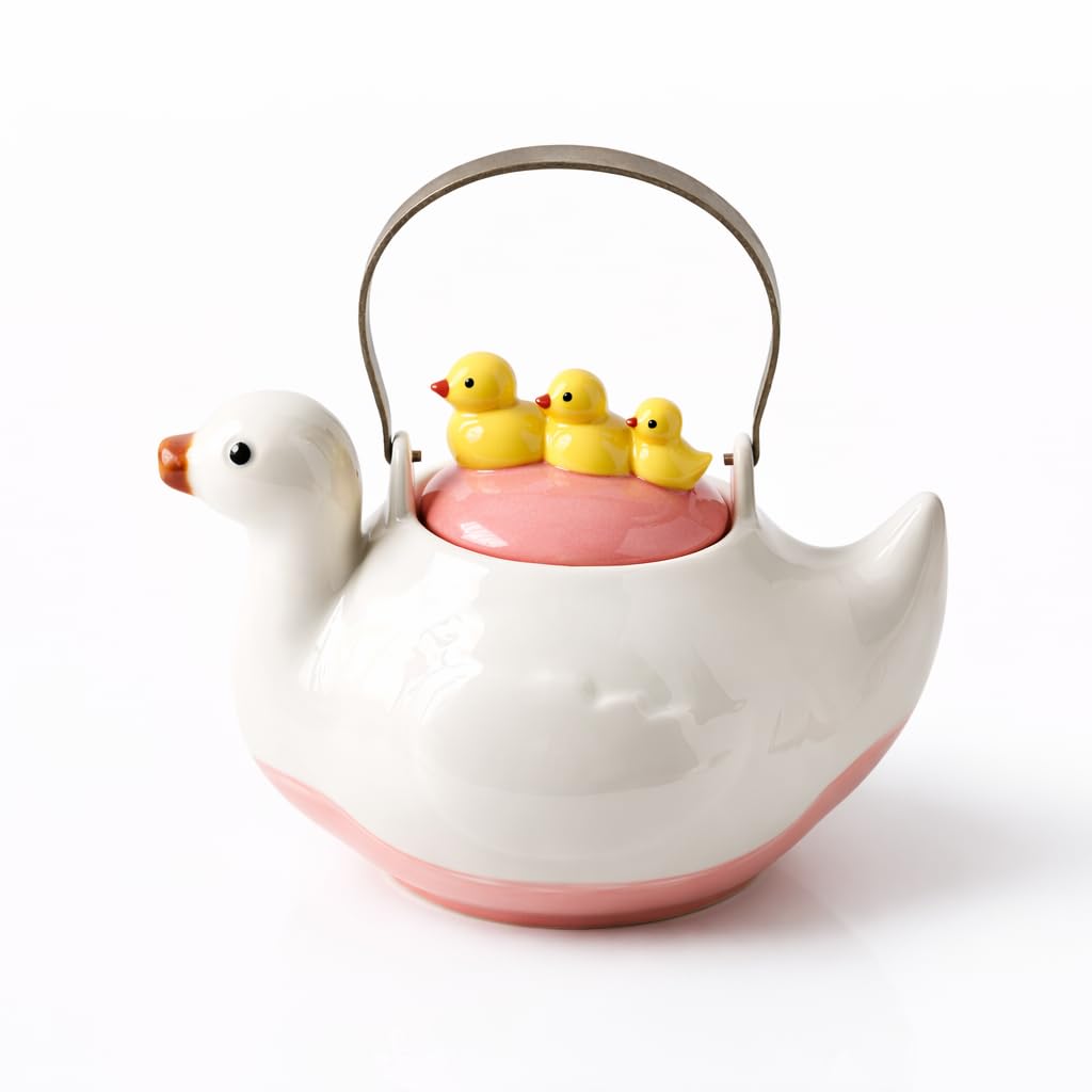WUYIAZHI Cute Duck Ceramic Teapot, 40 oz, Iron Handle