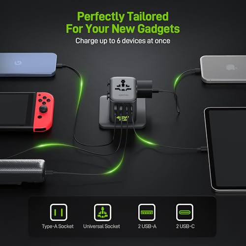 Epicka Pulse Duo 45W Universal Travel Adapter PD/QC 3.0, 2AC/2USB-C/2USB-A | International Power Adapter for EU/US/UK/AU, Fast-Charging for Multi-Device Use, Black - style: Pulse Duo 45W Black