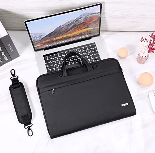 Voova Laptop Case 13 14 15 16 17 Inch with Shoulder Strap, Waterproof Laptop Bag Sleeve Slim Briefcase - color: Black, size: 13-14 inch