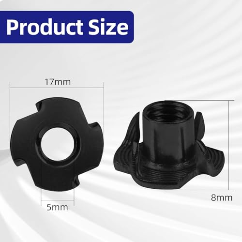 M5 T-Nuts Black Zinc Plated Steel, 4-Pronged Tee Nut for Wood, Rock Climbing Holds, Furniture, 100 PCS - color: Black Carbon Steel, size: M5