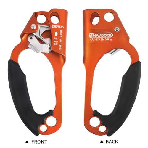UIAA & CE Certified Hand Ascender Rock Climbing Tree Arborist Rappelling Gear Equipment Rope Clamp for 8~13MM Rope - color: Orange-Left