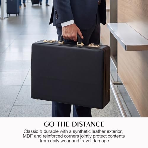 Briefcases for Men,Combo Lock & 16in Laptop Compartmen,Expandable Space,Multi File Organizer, WP Leather，Perfect for Office, Travel【Black】 - color: D-black