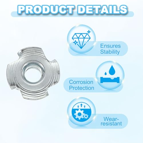 PATIKIL M6 T-Nuts, 40 Pcs Zinc Plated Steel 4-Pronged Tee Blind Nut 6 mm Length Four-jaw t Nuts Threaded Inserts Hardware for Wood Furniture Cabinetry Rock Climbing Holds - size: M6x6 mm
