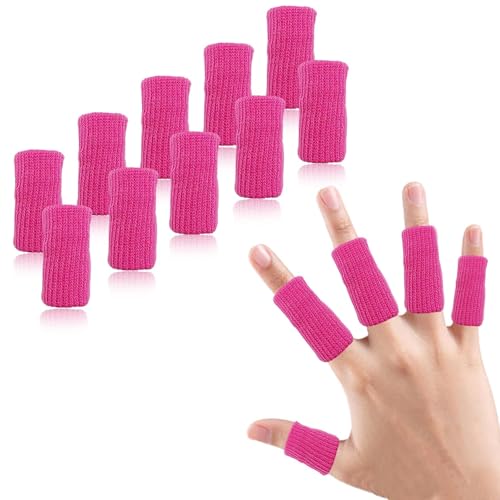 Finger Compression Sleeves, 10 Pcs | Finger Protectors Cots for Arthritis Swelling Basketball Sport, Breathable Elastic - color: Rose Red