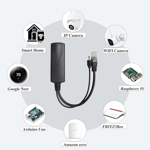 2.5G PoE Splitter 12V/2A, DC 5.5 * 2.1mm Plug, 48V PoE to DC 12V/2A 24W Output, 2.5Gbps Ethernet Comply IEEE802.3af/at, Plug and Play for IP Camera, Smart Home - style: PS5712TG-X DC 12V/2A