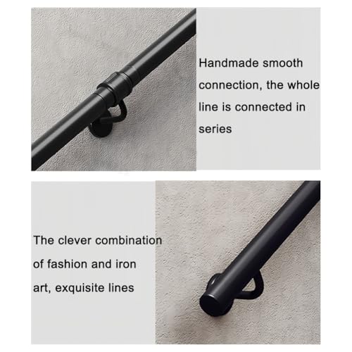 Metal il with 2 Brackets Round Tube Wall-Mounted Railing Kit for Indoor/Outdoor Stairs Balconies Terraces and Villas (150cm/4.9ft) - size: 150cm/4.9ft