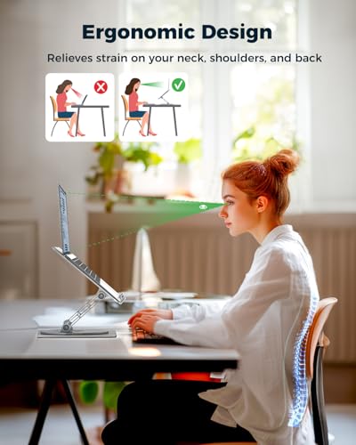 Aoviho 360° Rotating Laptop Stand for Desk | Adjustable, Foldable, Portable Aluminum Ergonomic Riser | Compatible with MacBook, Dell, HP & All Laptops 10-16 inch | Silver - color: Silver