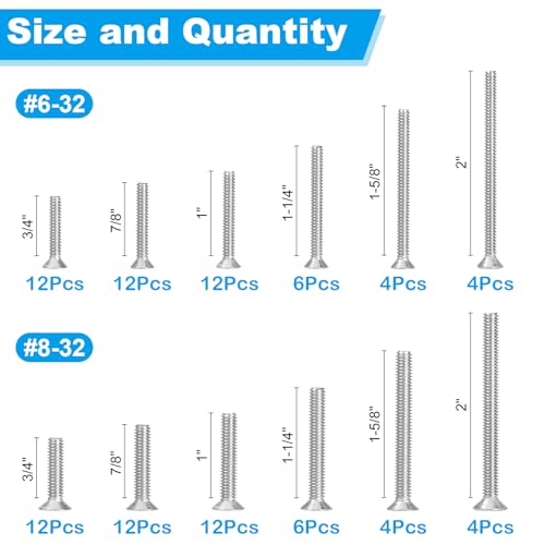 100 PCS Machine Screws, #6-32#8-32 Phillips Flat Head Electricians Screw Kit 304 Stainless Steel Outlet Screws for Wall Plate Switch, Receptacles Mounting Screws - style: Flat Head