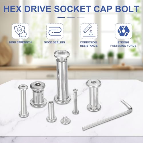 PATIKIL M6x6mm Hex Chicago Screws 8x100mm, 5Pcs 304 Stainless Steel Metric Hex Drive Socket Cap Binding Post Screw Posts for Scrapbook Leather Belt Album Furniture Repair, Silver - size: M6x6mm, 8x100mm