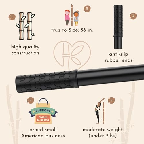 Yoga Stick & Stretching Stick with Super Sturdy Rubber Ends - Bamboo - Black