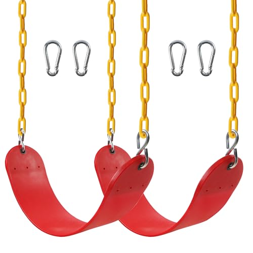 Sunnyglade 2PCS Swings Seats Heavy Duty with 66" Chain Support 250lb Red | Playground Outdoor Swing Seat Replacement with Snap Hooks, Coated Chains, Soft Eva Seat, Non-Slip Design & 250 Lb Capacity - color: Red