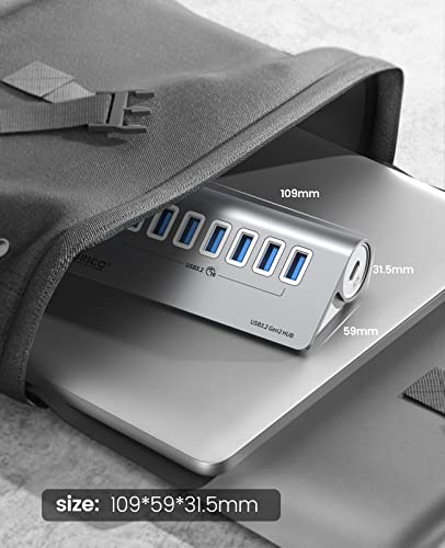 ORICO 7-Port USB 3.2 Gen2 Hub, Desktop USB 3.2 Hub with 7 USB-A Ports, 5V 3A Power Supply Port, 10Gbps Aluminium USB-Splitter with 1.64Ft USB-C to USB-A/C Cable for iMac, MacBooks, Mac mini - size: 50cm, style: M3U7