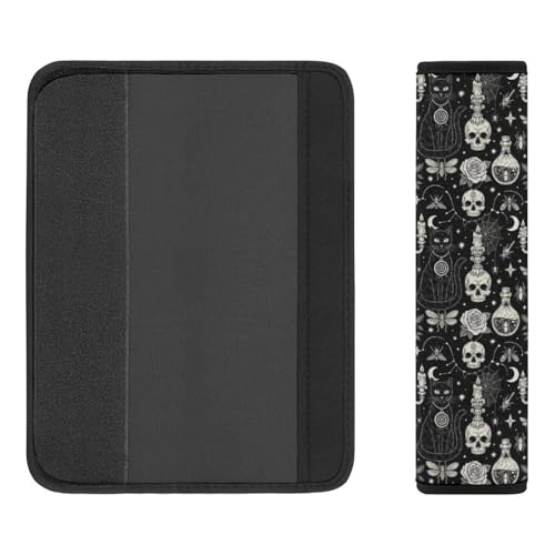 1 Pair Universal Soft and Comfortable Seat Belt Shoulder Pad for Kids, Stroller Pushchair High Chair, Black Cat Skull Goth Shoulder Protector, Anti-Slip Pad - color: Pattern 162
