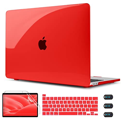 CISSOOK Clear Red Case for MacBook Pro 13 Inch 2025-2020 Release | 4in1 Set Hard Shell Case with Keyboard Cover +Screen Protector for MacBook Pro 13 M2 A2338 M1 A2251 A2289 -Clear Red - color: Clear Red