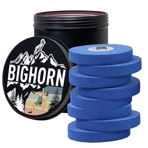 Bighorn Athletics Finger Tape, Male Climber Tin, 0.5" x 45ft, 8 Rolls, Blue | Climbing tape with retro design tape holder for tension support & bouldering. EZ tear, strong adhesive, residue-free. - color: Blue