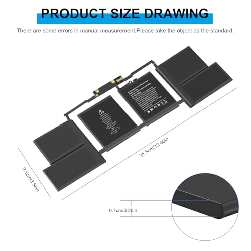 ASUNCELL A1707 A1820 Battery for MacBook Pro 15 inch 2016 2017 Touch Bar Version Model A1707 EMC 3162 3072 Identifier MacBookPro13,3 & MacBookPro14,3 - size: A1707 12.60 × 6.50 × 0.94 in