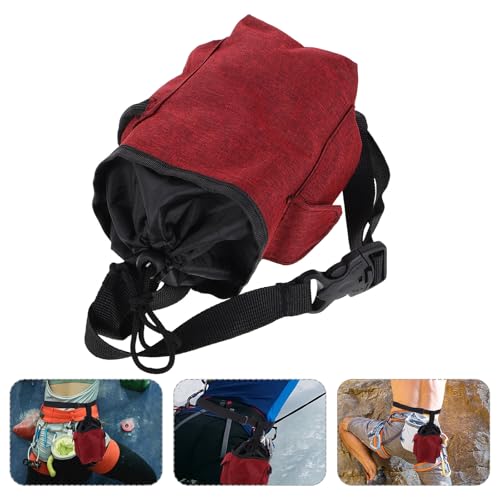 WOONEKY Chalk Bag for Rock Climbing and Bouldering, Wine Red Canvas Chalk Pouch with Zipper Storage Pocket, Anti-Slip Powder Bag for Gymnastics and Weightlifting Outdoor Training