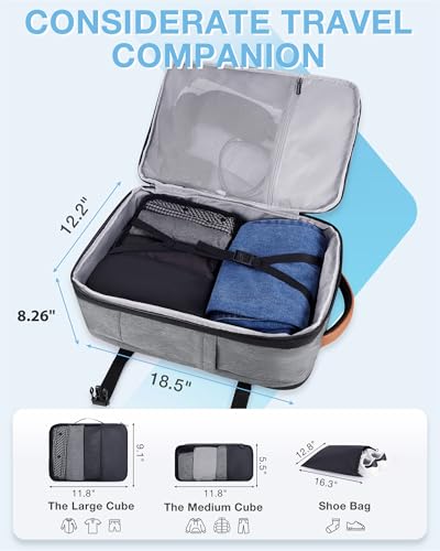 BAGSMART 37L Expandable Travel Backpack Compression Carry On Daypack | Weekender Bag Fits 17" Laptop. Water Resistant Luggage with Packing Cubes and Shoe Pouch. - color: Khaki