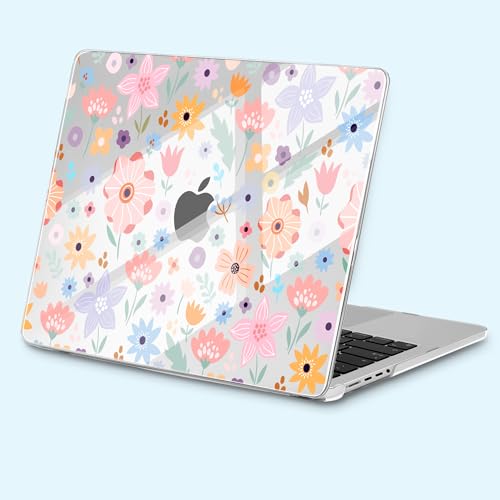 for New MacBook Pro 14 inch Case 2026 2025 M5 2024 M4 2023 Release– Aesthetic Cute Design Ultra Thin Clear Laptop Shell 6-in-1 Bundle with TPU Keyboard Cover & OTG Adapters, Colorful Flowers - color: Colorful flowers