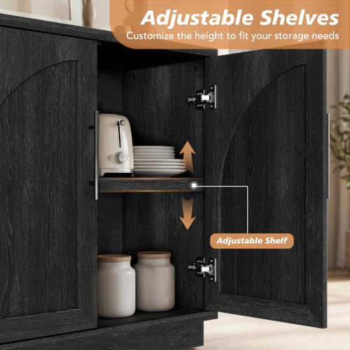 Fatmok Arched Sideboard Buffet Accent Cabinet, 31.5" Credenza with Adjustable Shelf, 2-Piece Modular Coffee Station Storage for Kitchen Living Room Bedroom, Black Grey - color: Cc-black Grey
