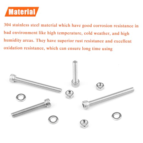 HELIFOUNER 90 Pieces M5 x 30mm /35mm /40mm /45mm /50mm, Hex Socket Head Cap Screws Bolts Washers Nuts Kit with Hex Wrench, 304 Stainless Steel - size: M5 Long Screw Kit (90 PCS)