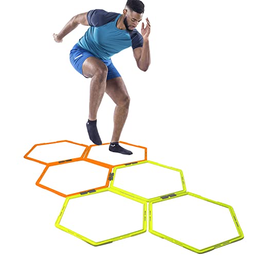 Hex Agility Rings for Speed Training & Agility Footwork Training Speed Hurdles Ladder with Carrying Bag (6 Rings) - size: 6 Rings