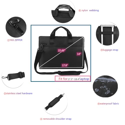 Premium Black,17.3-18.4 Inch Laptop Briefcase with Cross-Body Shoulder, DVD Player bag,Painting board bag，Laptop case Fits Dell, HP, ASUS,MacBook Pro, 2-layer Design,Durable,LIGHTWEIGHT
