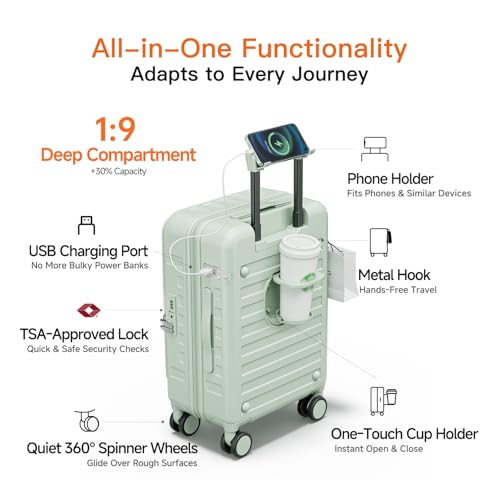 Expandable Lightweight PC Hard Shell Suitcase, 24-inch Luggage with TSA Lock, Top Opening & Cup Holder - Ideal for Business Travel Suitcase (Mint Green, Checked-Medium 24-Inch) - color: Mint Green, size: Checked-Medium 24-Inch