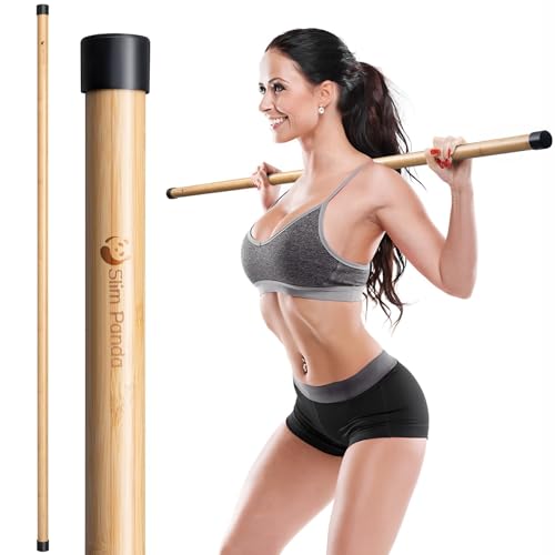 5FT Yoga Stick - Natural Bamboo Stretching Stick with Non-Slip Caps - 1.57" Thick Exercise Balance Pole for Posture Correction & Physical Therapy