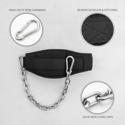 Weighted Dip Belt with Iron Chain for Pull Ups and Dips, Heavy Duty Strength Training Attachment (1 PC) - size: 3.94 x 3.15 x 1.18 in